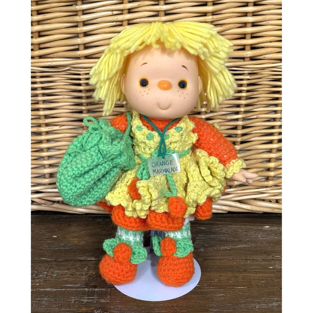VTG Handmade Lollipop Lane Doll Orange Marmalade Crocheted Dress Hong Kong 80s